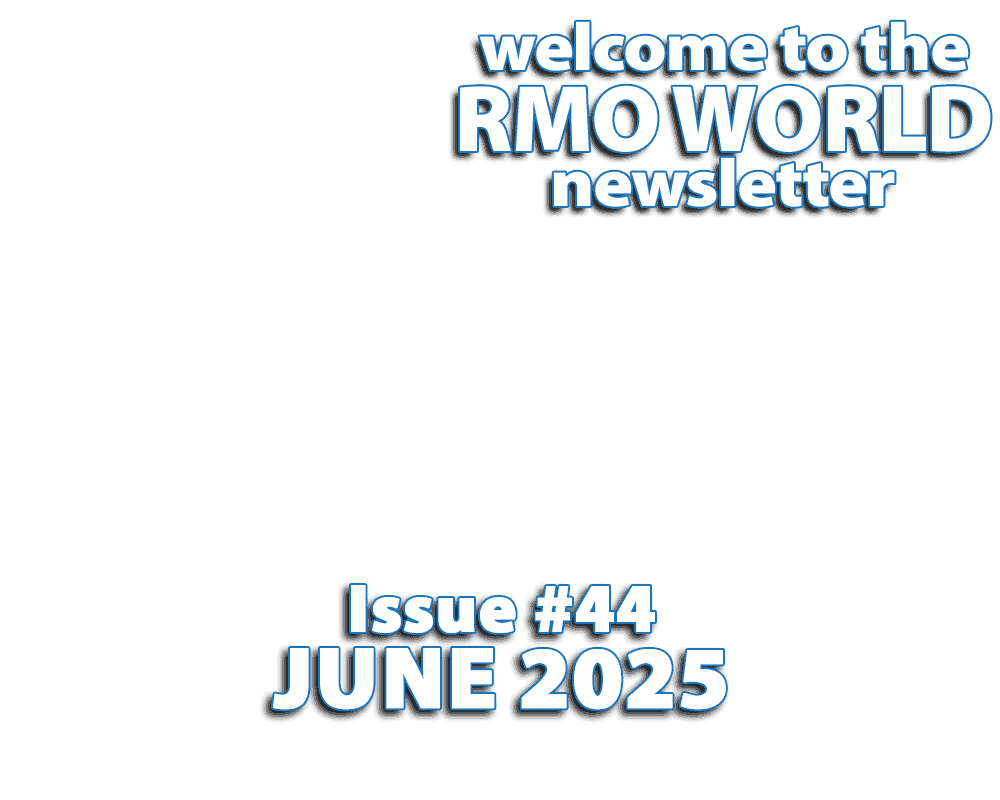 RMO Agency newsletter cover with bold blue and white text on black background, featuring issue #44 and June 2025 date.