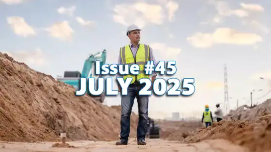 Construction project manager inspecting site with heavy machinery in the background, focusing on infrastructure development.