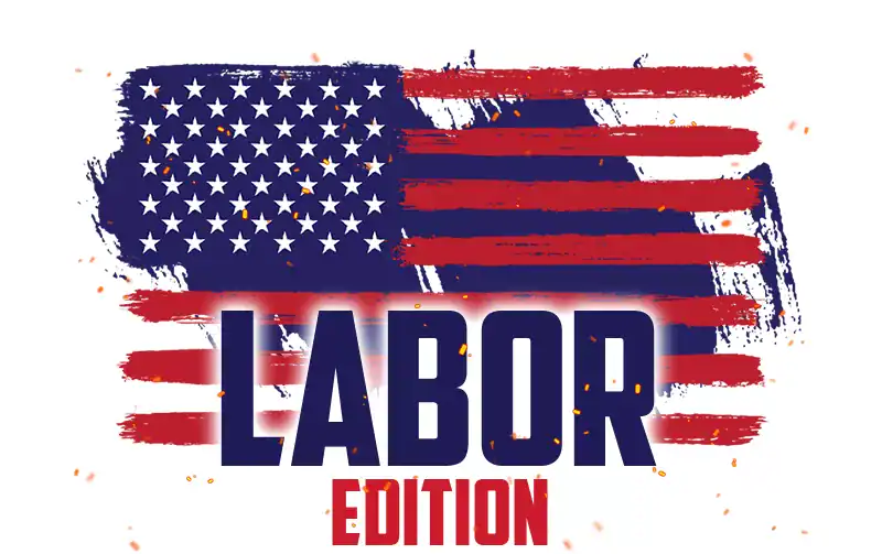 American flag with "Labor Edition" text, symbolizing work and employment themes for promotional or patriotic content.